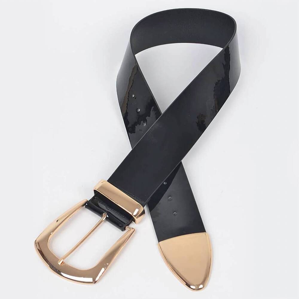 NEW 3AM BY H&D ACCESSORIES women's vegan patent leather wide belt - plus in blac
